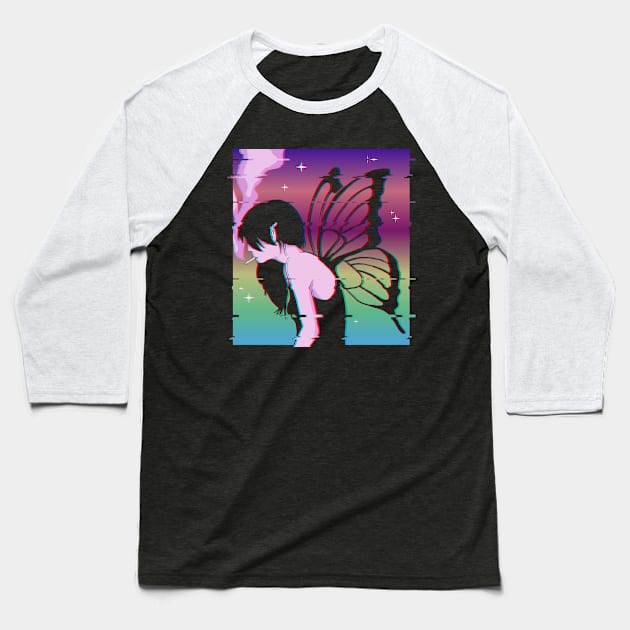 Fairycore Aesthetic Fairy Anime Girl Vaporwave Baseball T-Shirt by Alex21